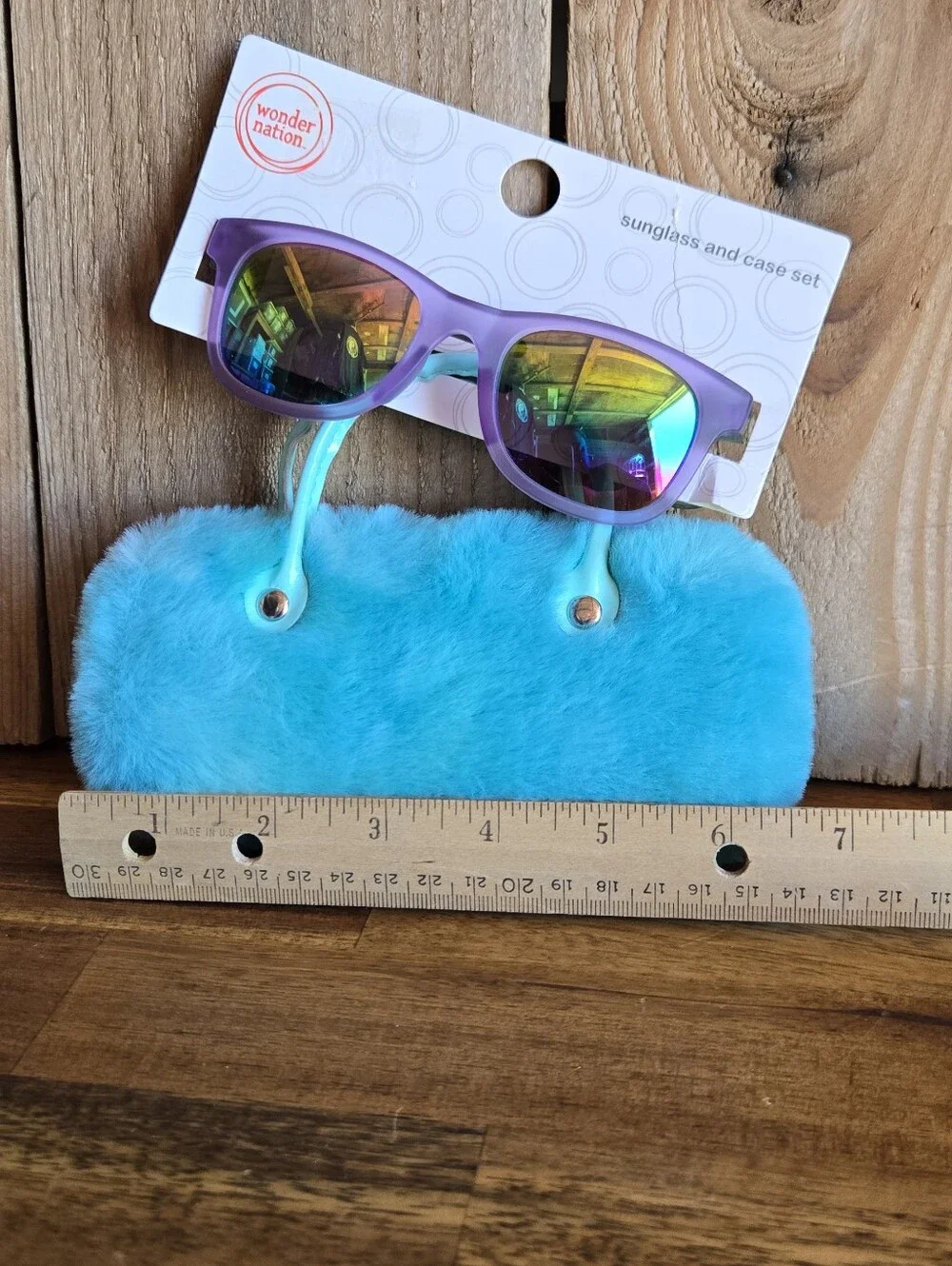 Wonder Nation Kids Purple Mirrored Sunglasses & Plush Blue Carrying Case Set NWT